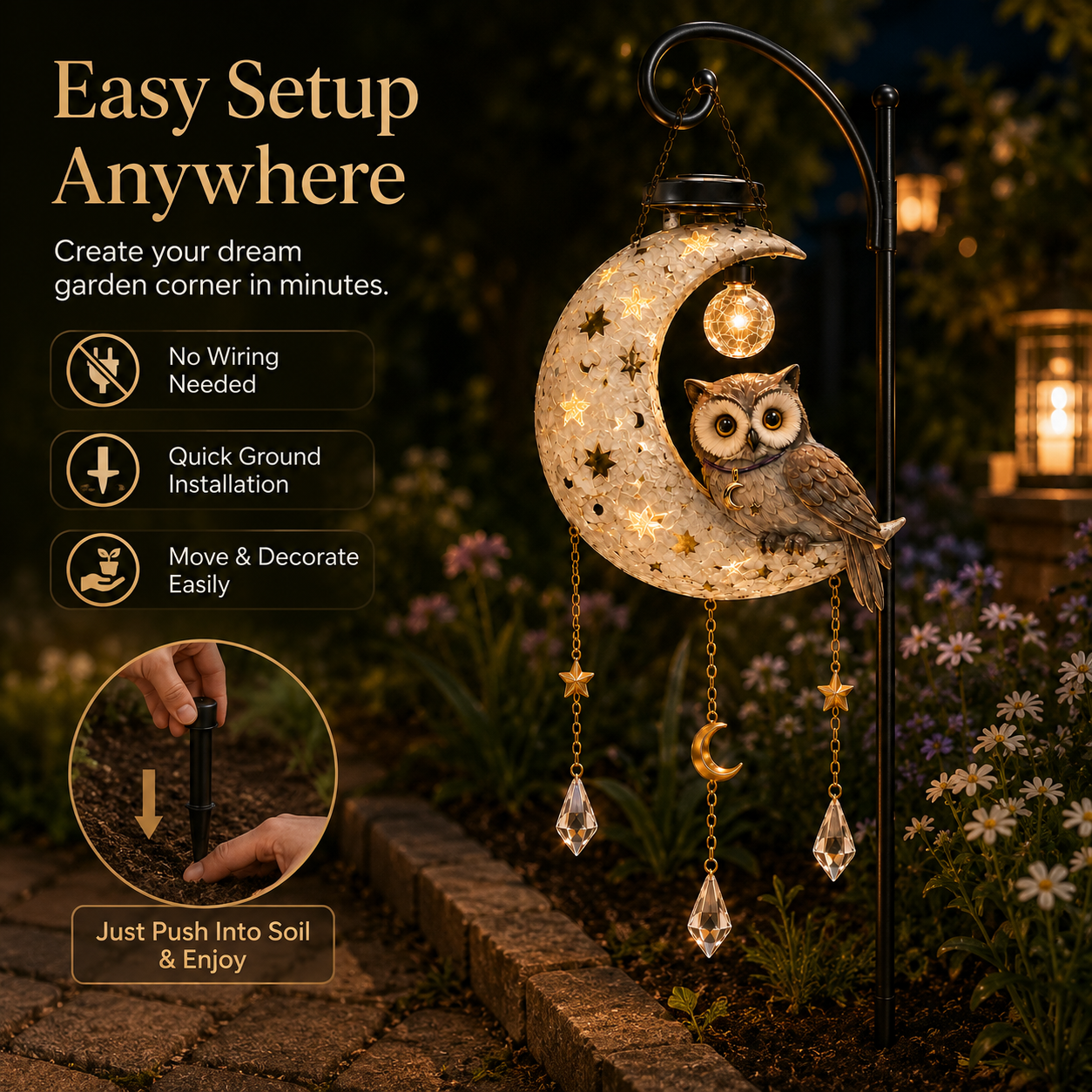 🌙 Solar Owl Moon Garden Light 🦉 | Magical Outdoor Yard Decor