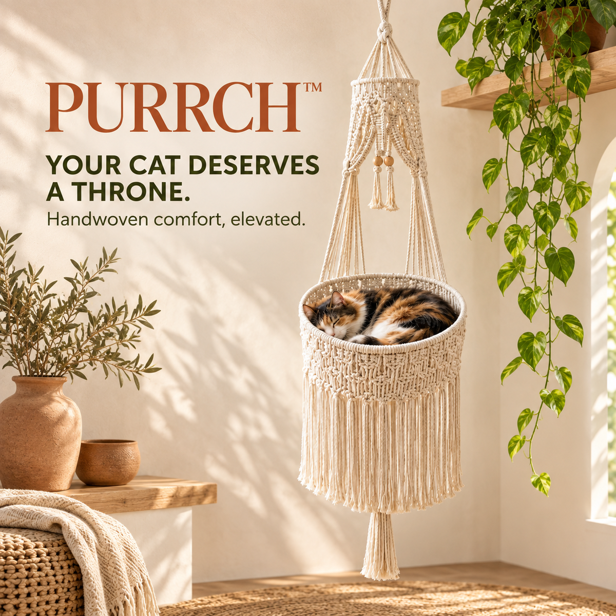 ✨ Limited-Time 42% OFF | Handwoven Elevated Cat Perch – Cozy Boho Retreat for Cats
