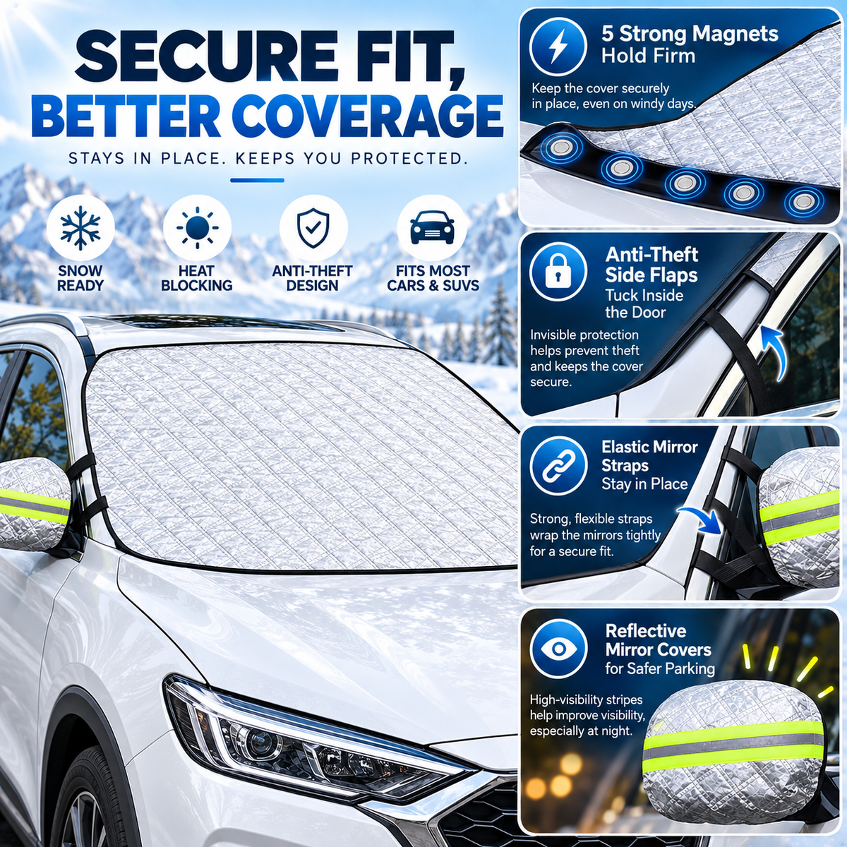 ❄️🚗 Winter Prep Special | 4-Layer Magnetic Windshield Snow Cover – Bundle & Save