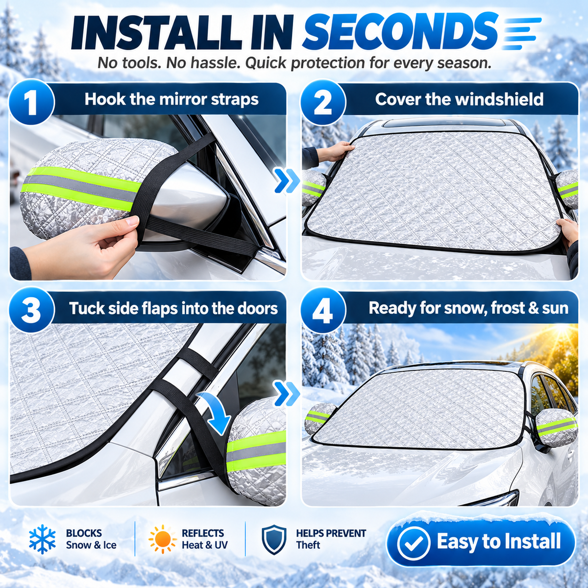 ❄️🚗 Winter Prep Special | 4-Layer Magnetic Windshield Snow Cover – Bundle & Save