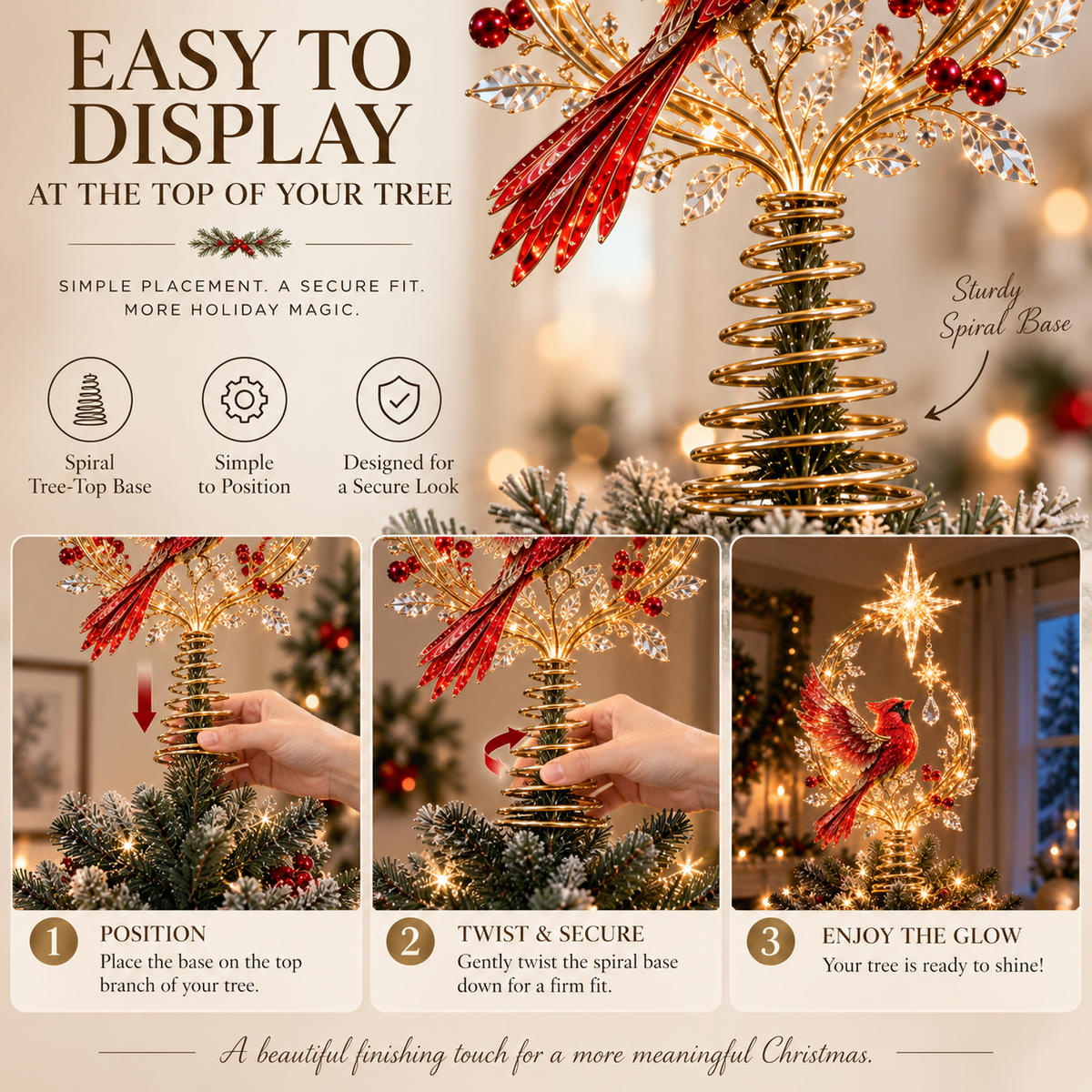 ✨ Holiday Special | Cardinal Heaven’s Light Tree Topper – A Radiant Symbol of Love & Christmas Memory