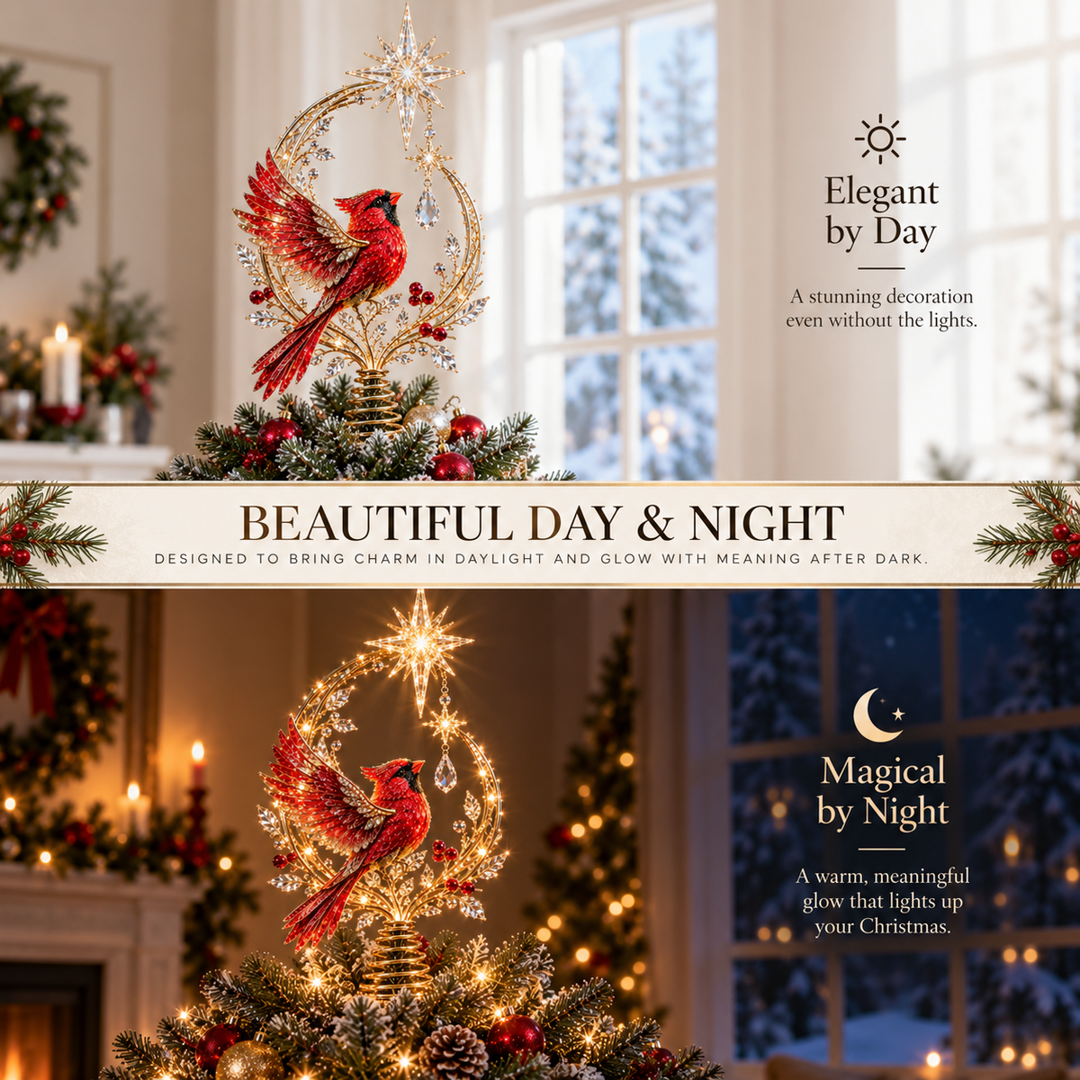 ✨ Holiday Special | Cardinal Heaven’s Light Tree Topper – A Radiant Symbol of Love & Christmas Memory
