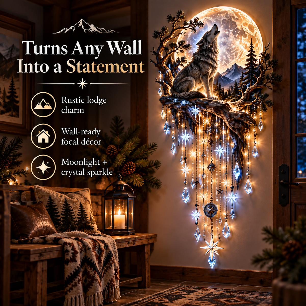 🎀⏳ Last Day 50% OFF-🐺🌕 Wolf Howling Moon Starfall Wall Light – Bring the Wild Home