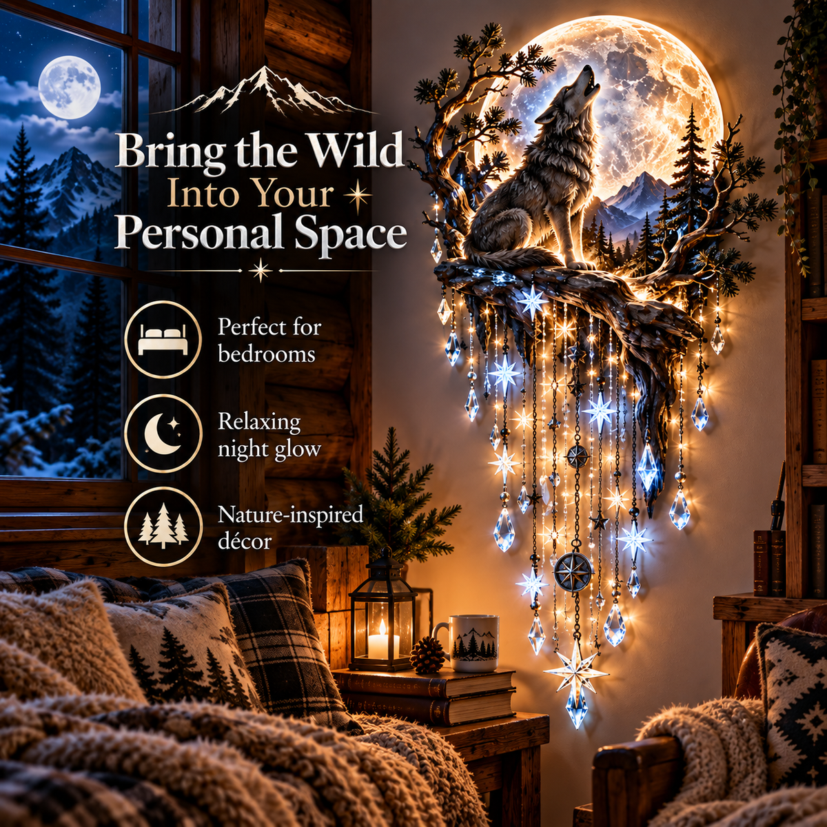 🎀⏳ Last Day 50% OFF-🐺🌕 Wolf Howling Moon Starfall Wall Light – Bring the Wild Home