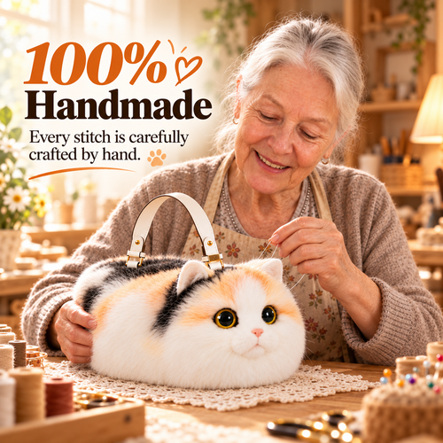 🐱❤️ 100% Handmade Plush Cat Handbag – Ultra-Soft Lifelike Kitty Purse, Crafted with Love
