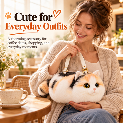 🐱❤️ 100% Handmade Plush Cat Handbag – Ultra-Soft Lifelike Kitty Purse, Crafted with Love