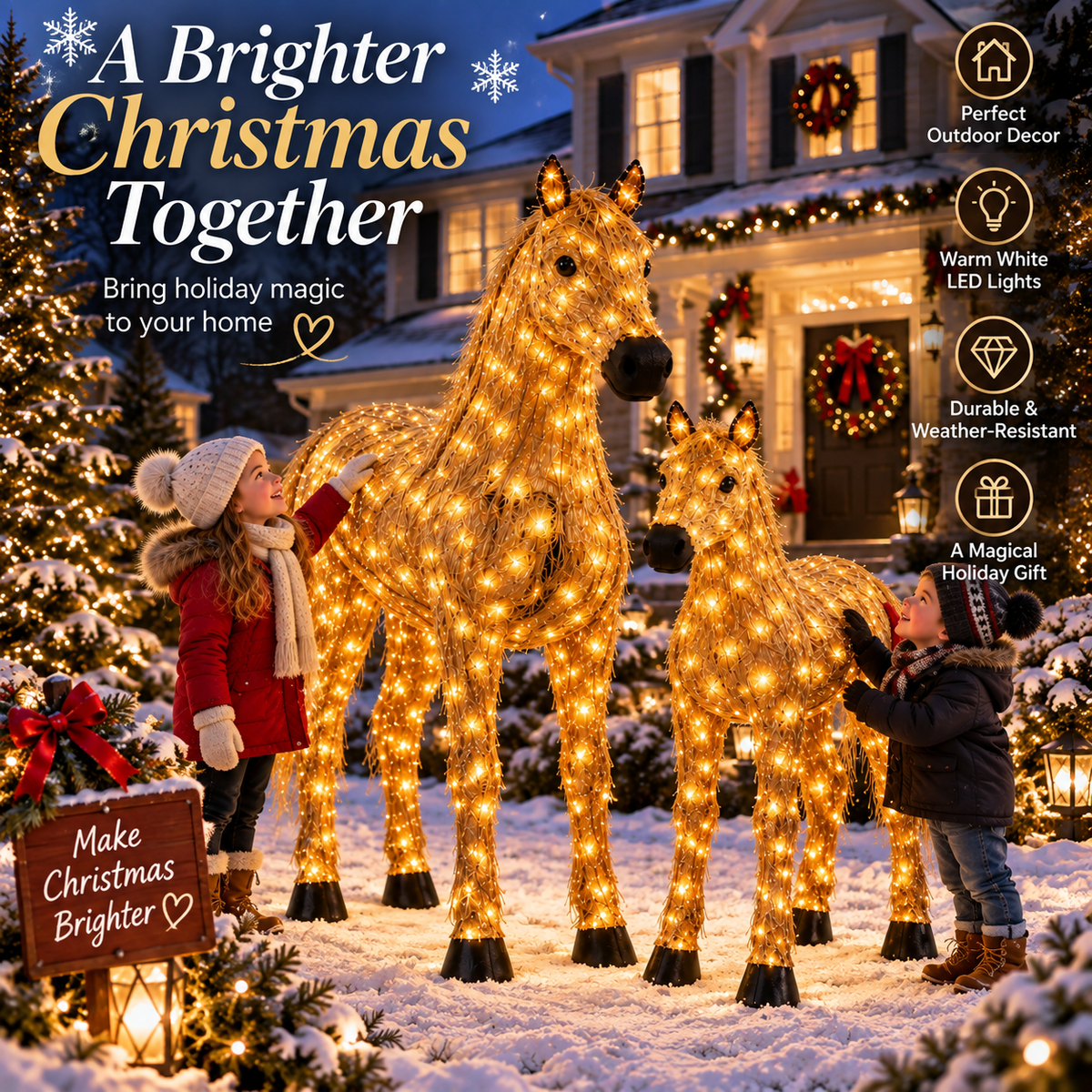 ✨🐎 Light-Up Christmas Horse & Foal – Warm White Holiday Glow