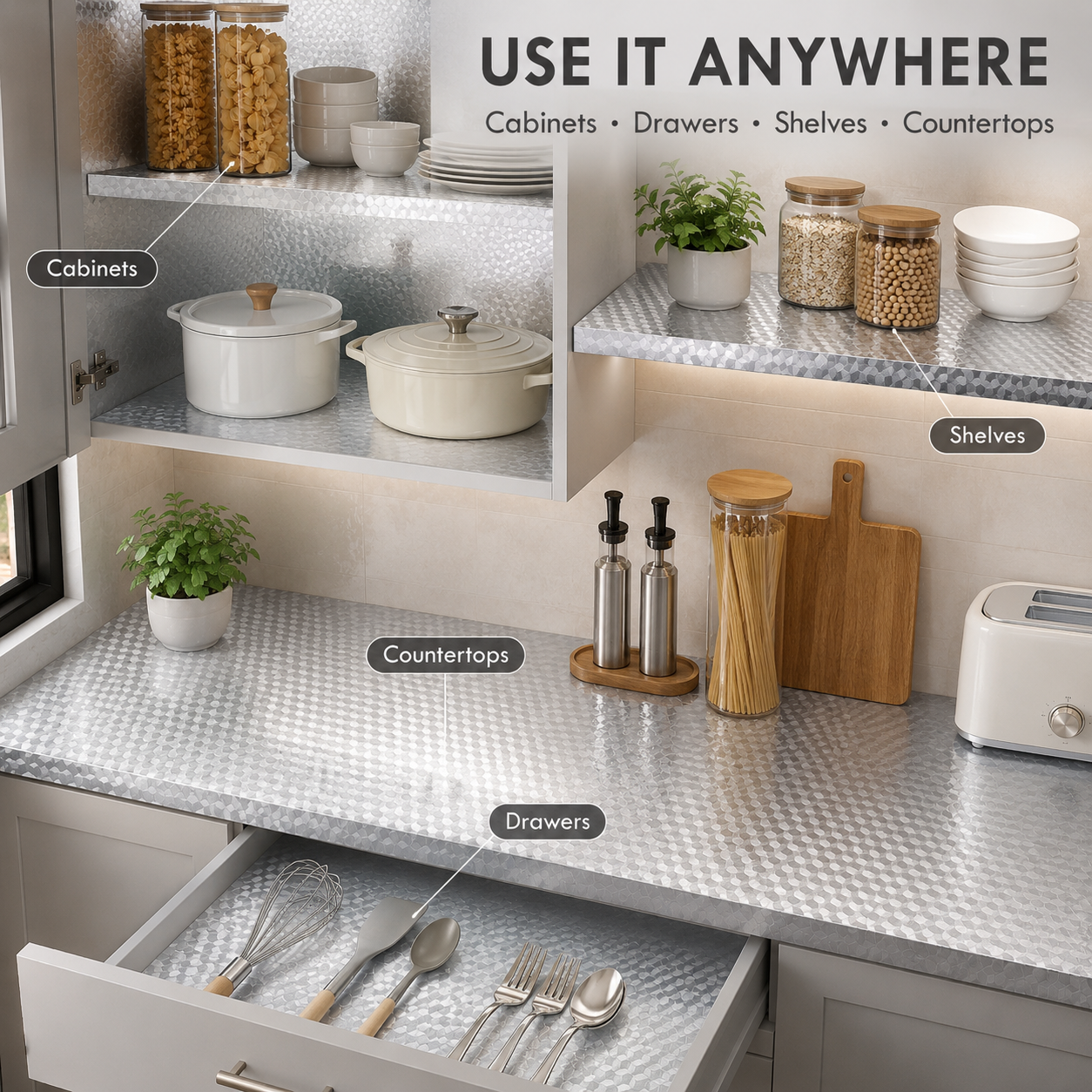 Stainless Steel Kitchen Oil-Proof Adhesive Wallpaper Roll