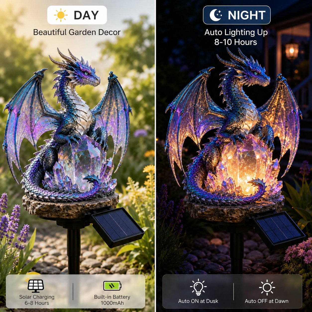 💜🔥 50% OFF – Amethyst Crystal Dragon Solar Garden Light 🐉