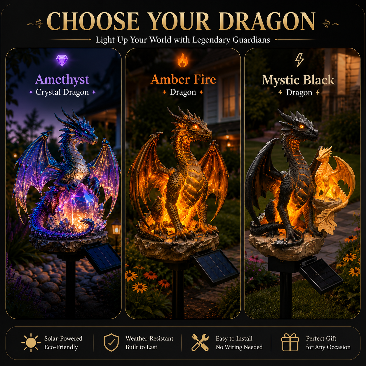 💜🔥 50% OFF – Amethyst Crystal Dragon Solar Garden Light 🐉