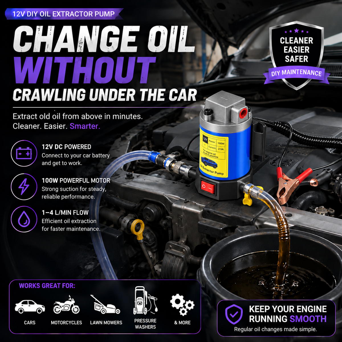 💪Fall Sale 50% OFF🔥 | 12V Portable Oil Extractor Pump – Easier DIY Oil Changes