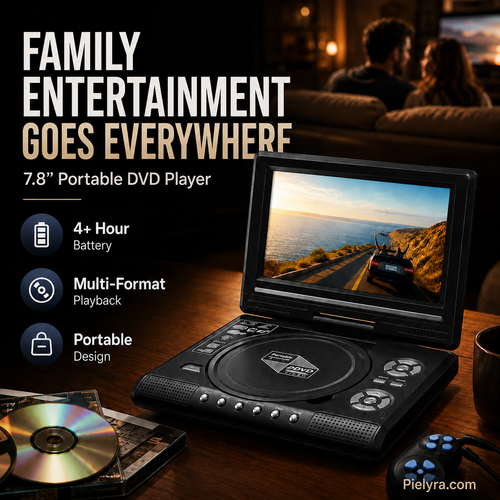 🚚 FREE Shipping! 7.8" HD Portable DVD Player – 4+ Hour Rechargeable Battery, Multi-Format Playback & Complete Travel Kit