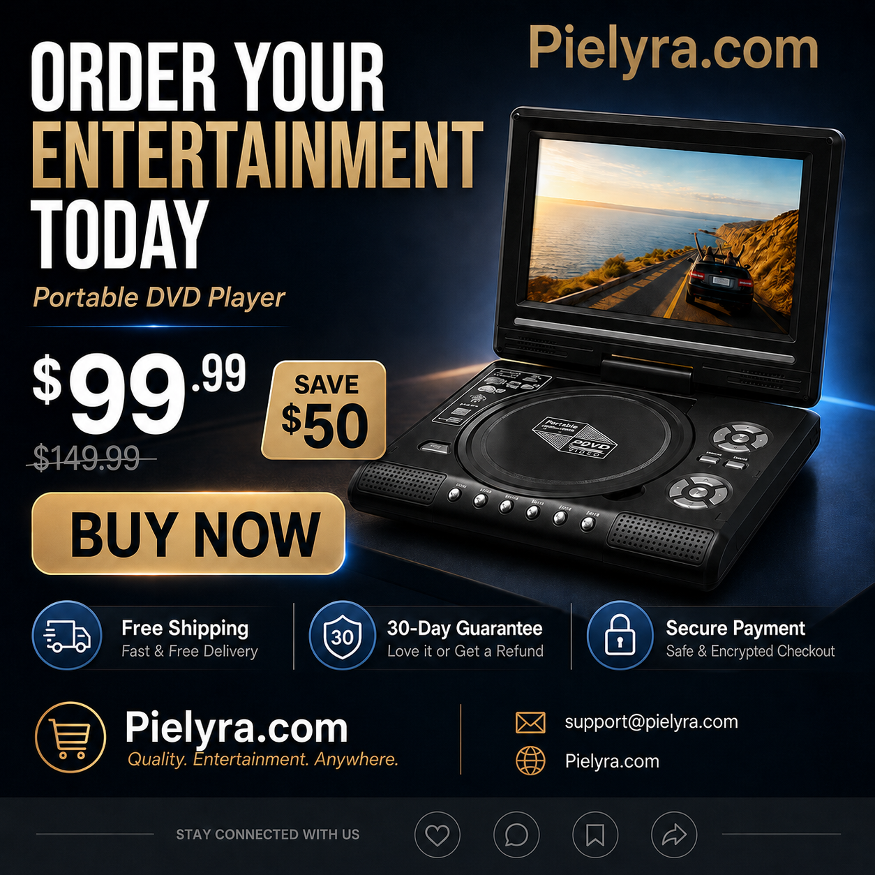 🚚 FREE Shipping! 7.8" HD Portable DVD Player – 4+ Hour Rechargeable Battery, Multi-Format Playback & Complete Travel Kit