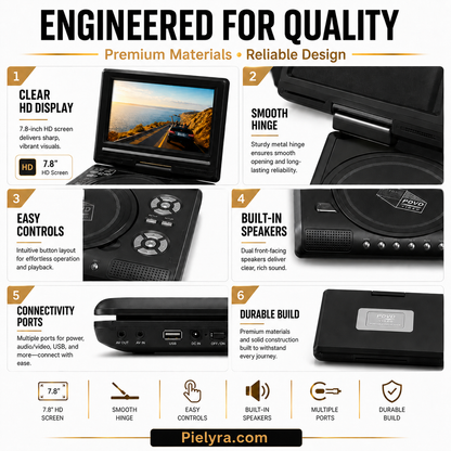 🚚 FREE Shipping! 7.8" HD Portable DVD Player – 4+ Hour Rechargeable Battery, Multi-Format Playback & Complete Travel Kit