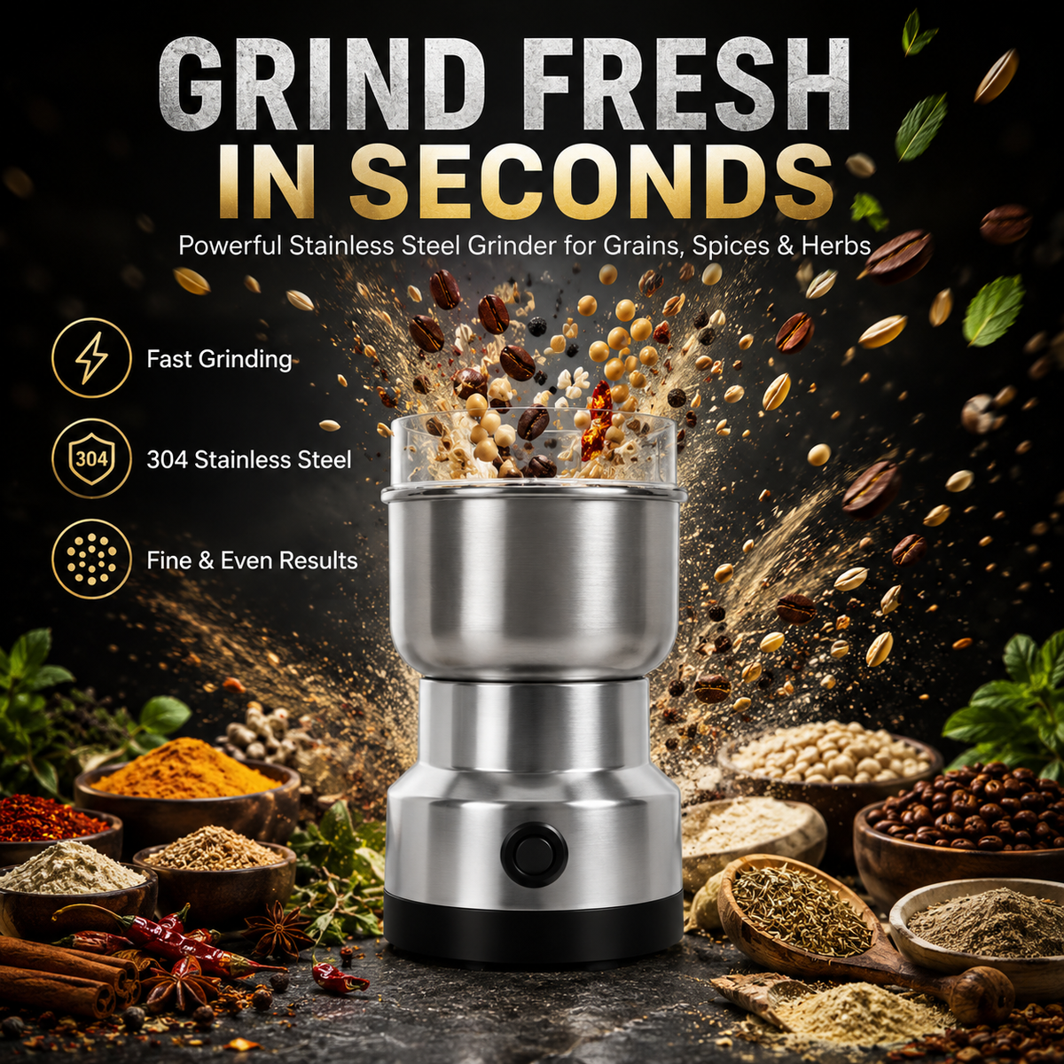⏳Last Day 49% OFF 🌿 Stainless Steel Dry Ingredient Grinder ✨ Spices, Grains & Coffee