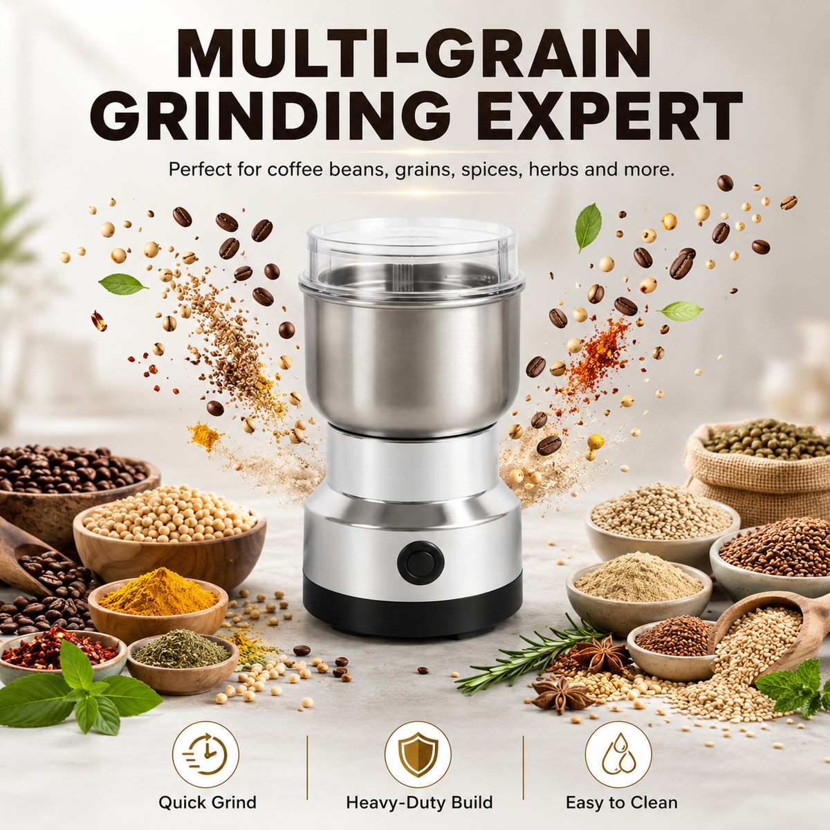 ⏳Last Day 49% OFF 🌿 Stainless Steel Dry Ingredient Grinder ✨ Spices, Grains & Coffee