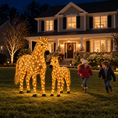 ✨🐎 Light-Up Christmas Horse & Foal – Warm White Holiday Glow