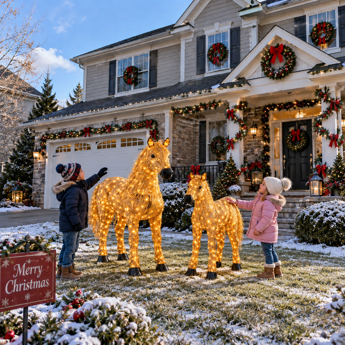✨🐎 Light-Up Christmas Horse & Foal – Warm White Holiday Glow