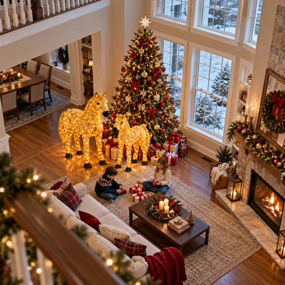 ✨🐎 Light-Up Christmas Horse & Foal – Warm White Holiday Glow