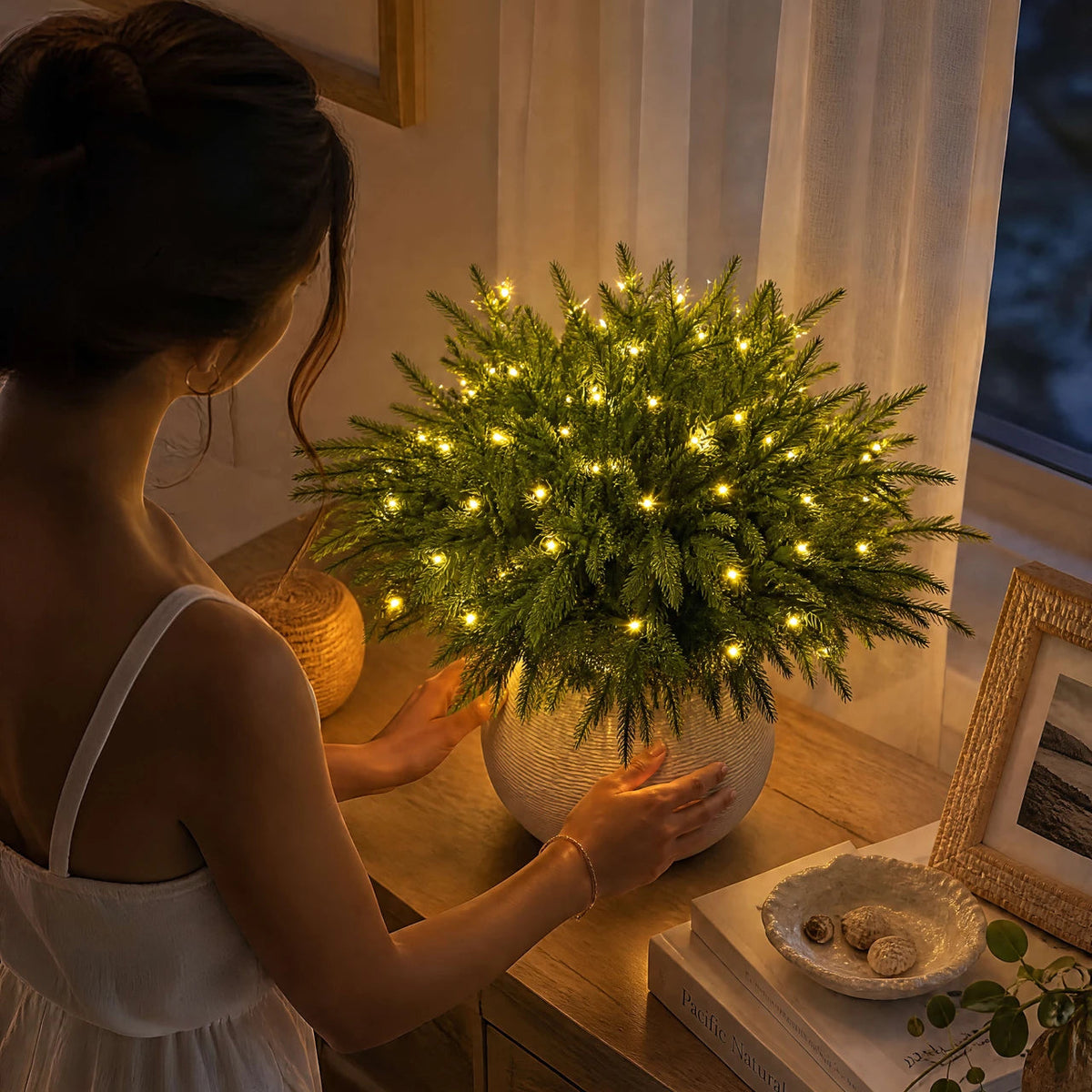 🎄 Holiday Home Special | Enchanted Evergreen Pine Set with Warm Lights – Save 44%