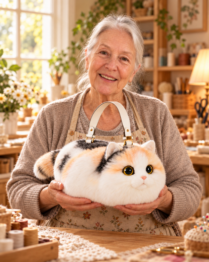 🐱❤️ 100% Handmade Plush Cat Handbag – Ultra-Soft Lifelike Kitty Purse, Crafted with Love