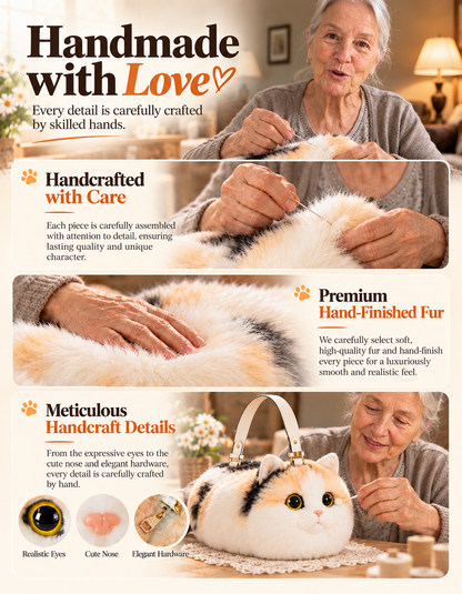 🐱❤️ 100% Handmade Plush Cat Handbag – Ultra-Soft Lifelike Kitty Purse, Crafted with Love