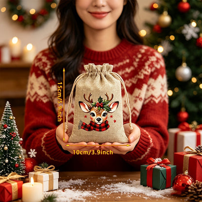 ⚡ Christmas Drawstring Gift Bags – Festive Santa & Reindeer Prints, Double Drawstring Closure & Durable Fabric – Holiday Cheer in Every Gift