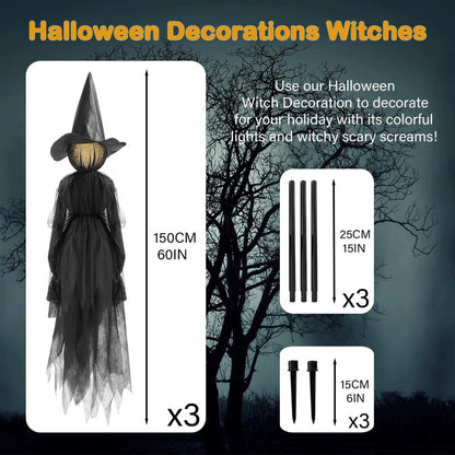 🧙 3 Pack Voice Control Light-Up Holding Hands Witch Decor