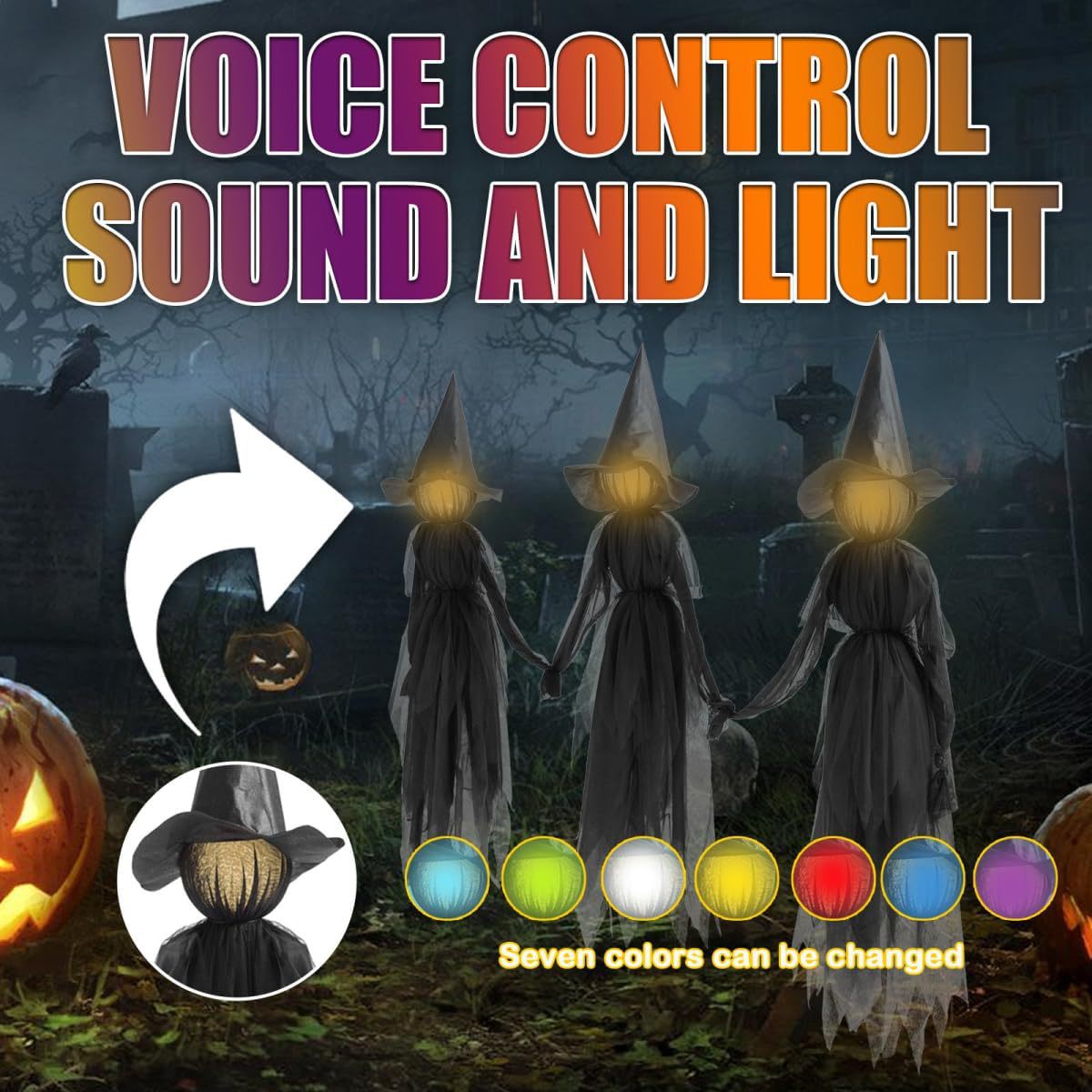 🧙 3 Pack Voice Control Light-Up Holding Hands Witch Decor