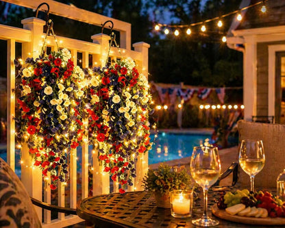 💙❤️ 🇺🇸 Glowing Patriotic Solar LED Decor Flower Bouquet