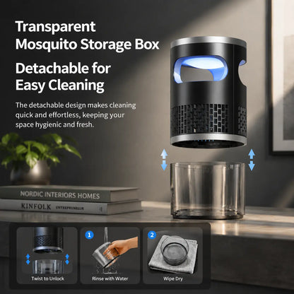 🦟✨ Indoor Insect Trap with UV Light & Powerful Suction | Non-Zapper Bug Catcher for Mosquitoes, Fruit Flies, Gnats & Moths | USB Rechargeable (Includes 18650 Lithium Battery)