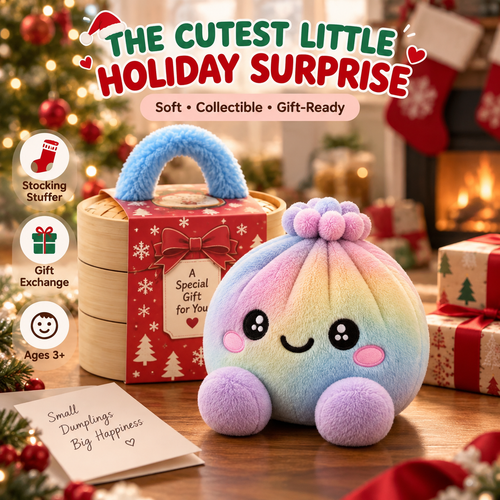 🌈 Cute Holiday Gift | Rainbow Dumpling Plush Squishies with Steamer Case