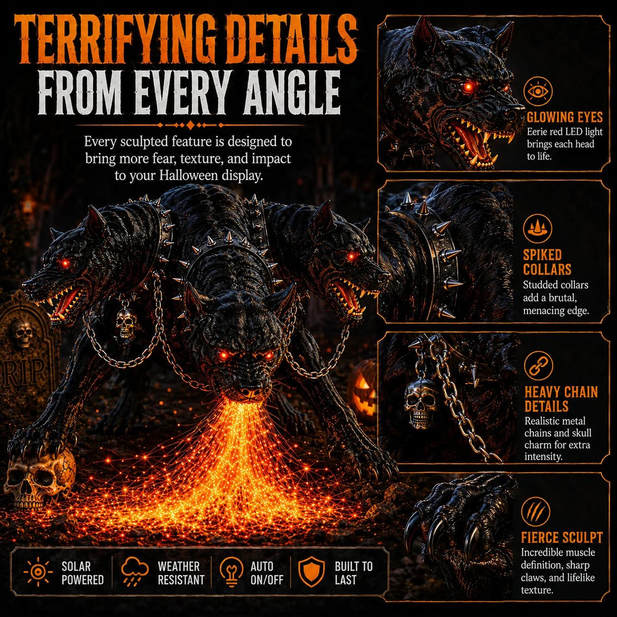 🎃 3-Headed Hellhound Halloween Light – The Yard Display Everyone Will Remember | 49% OFF