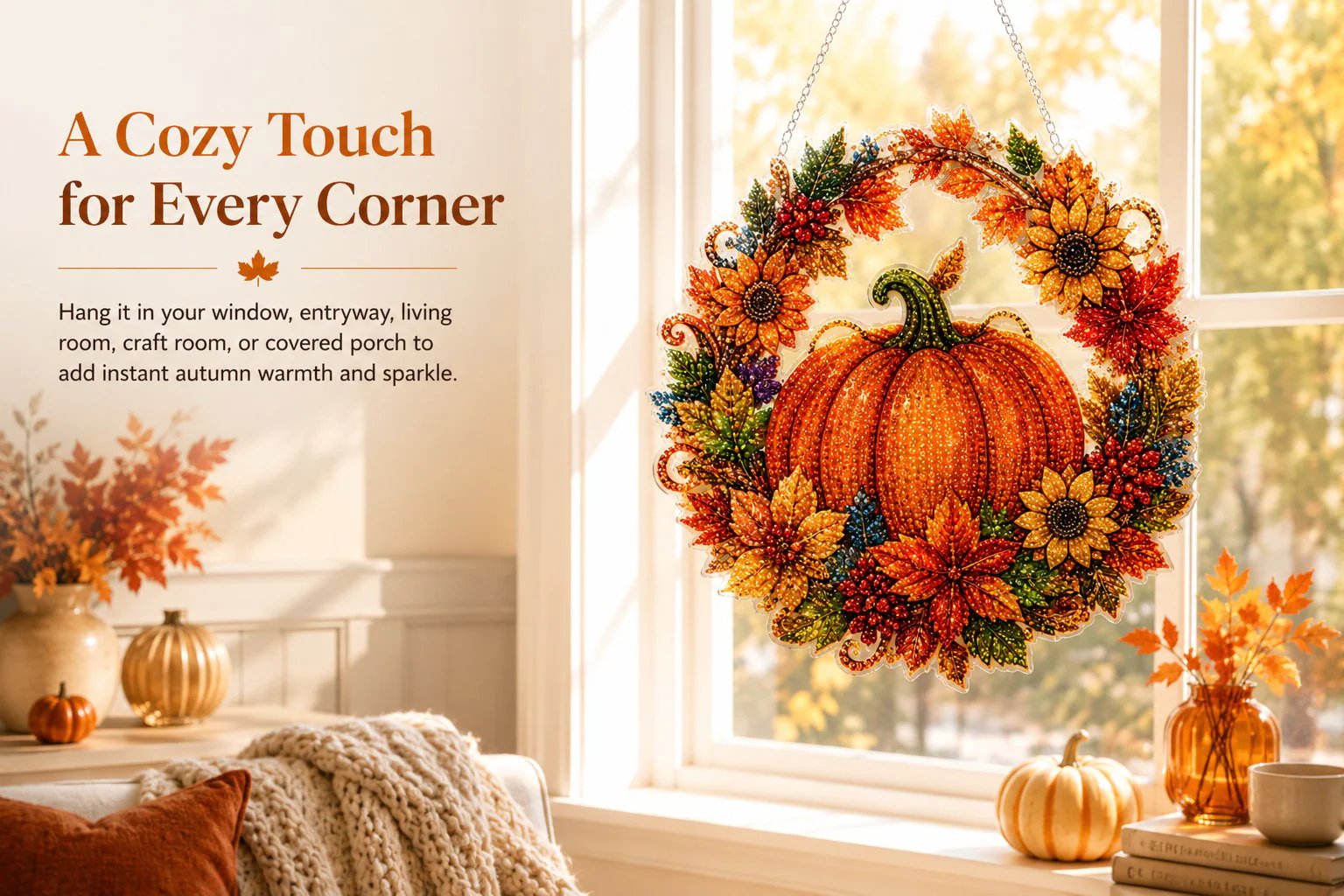 🔥Last Day 49% OFF - 🍂 Autumn Pumpkin Diamond Art Hanging Ornament Kit – Cozy Fall Craft Decor ✨