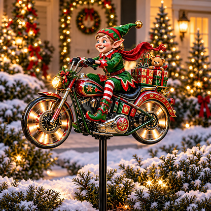 🎅🦌MerryRider™ Christmas Santa Biker Wind Spinner - Kinetic Metal Garden Stake for Holiday Yard Art & Winter Decor