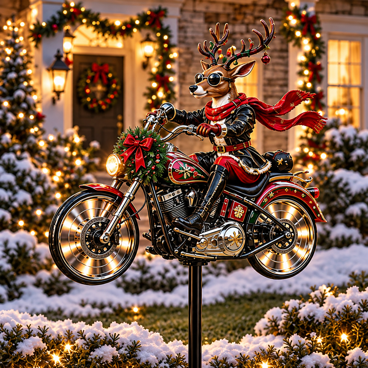 🎅🦌MerryRider™ Christmas Santa Biker Wind Spinner - Kinetic Metal Garden Stake for Holiday Yard Art & Winter Decor