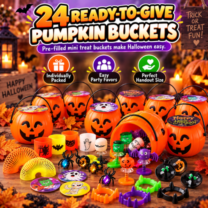 🎃 33% OFF | 24 Ready-to-Give Halloween Pumpkin Buckets – 144 Fun Toys Included