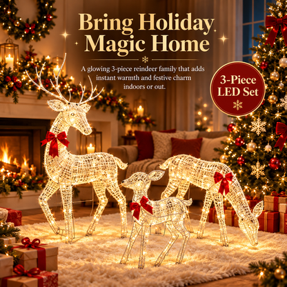 🦌✨ LED Christmas Reindeer Family – Magical Light-Up Holiday Decorations 🎄