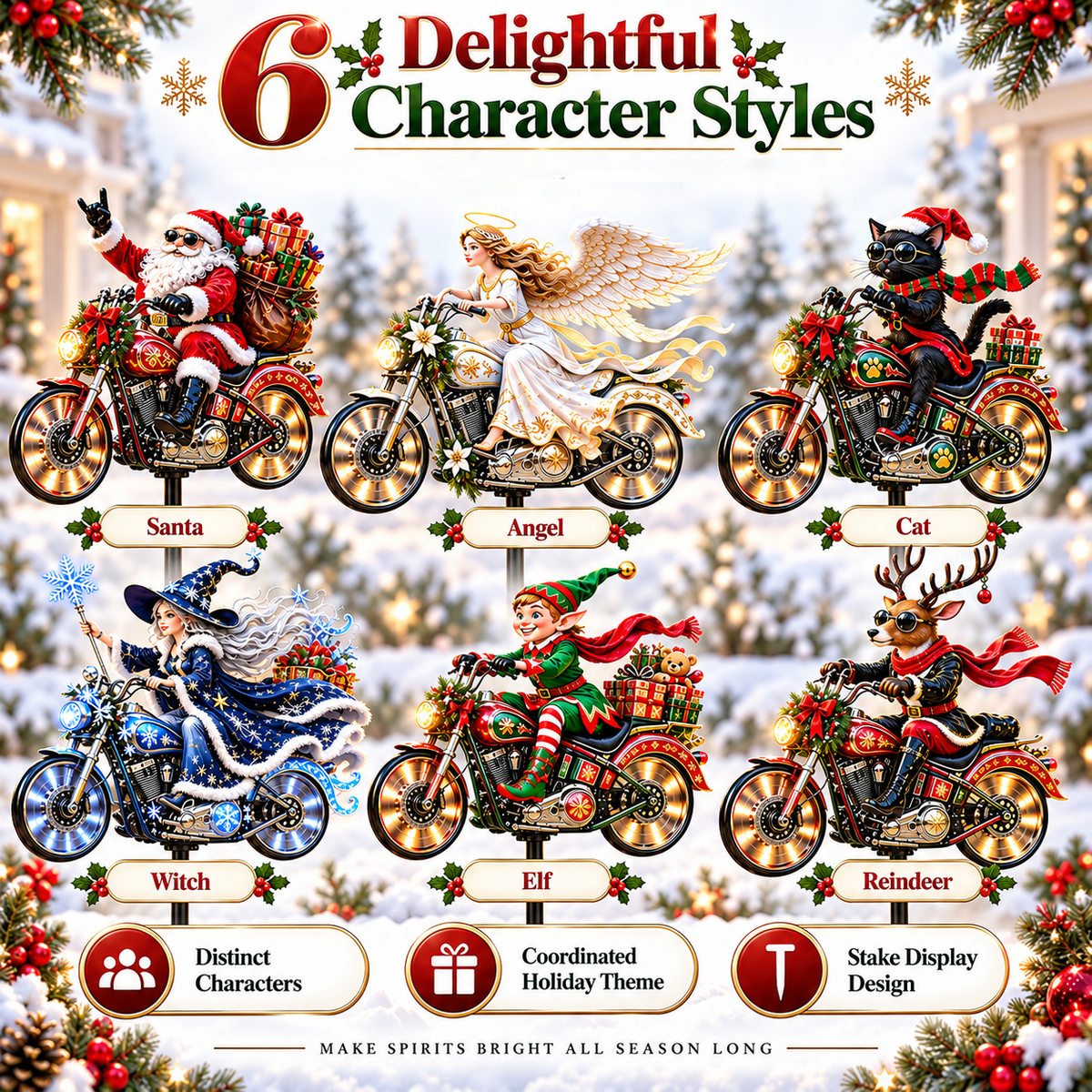 🎅🦌MerryRider™ Christmas Santa Biker Wind Spinner - Kinetic Metal Garden Stake for Holiday Yard Art & Winter Decor
