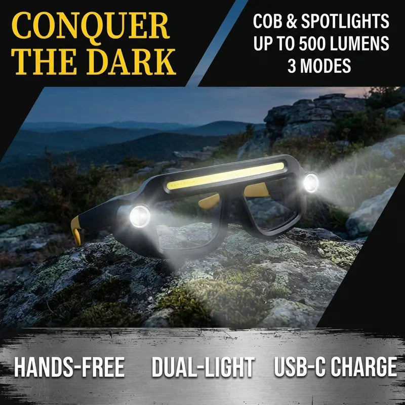 🔦✨Hands-Free Wearable Glasses LED Light – Rechargeable Head-Worn Work Lamp for Maintenance & Outdoor Activities