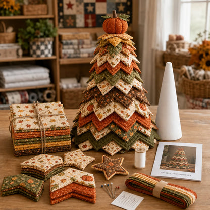 🔥LAST DAY 50% OFF - 🎄Americana Christmas Tree Quilt Kit – Easy Layered Fabric Holiday Décor for Quilting Lovers
