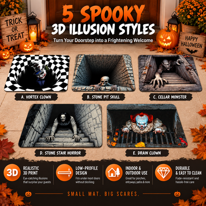 🎃💀Halloween Front Door Mat – Festive 3D Visual Skull & Clown Horror Rug
