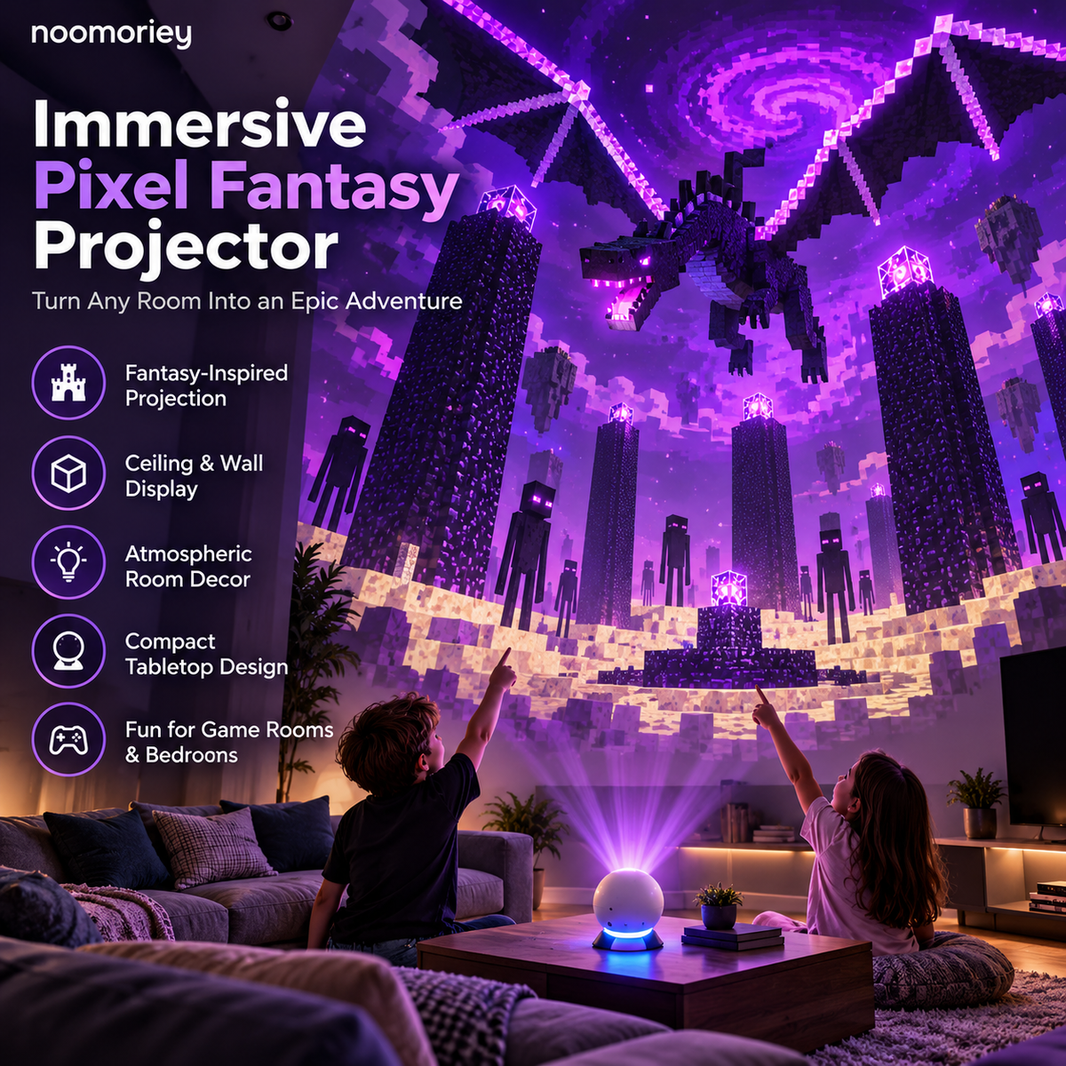 🎮 Pixel Fantasy Scene Projector – Ambient Decor for Gaming Rooms