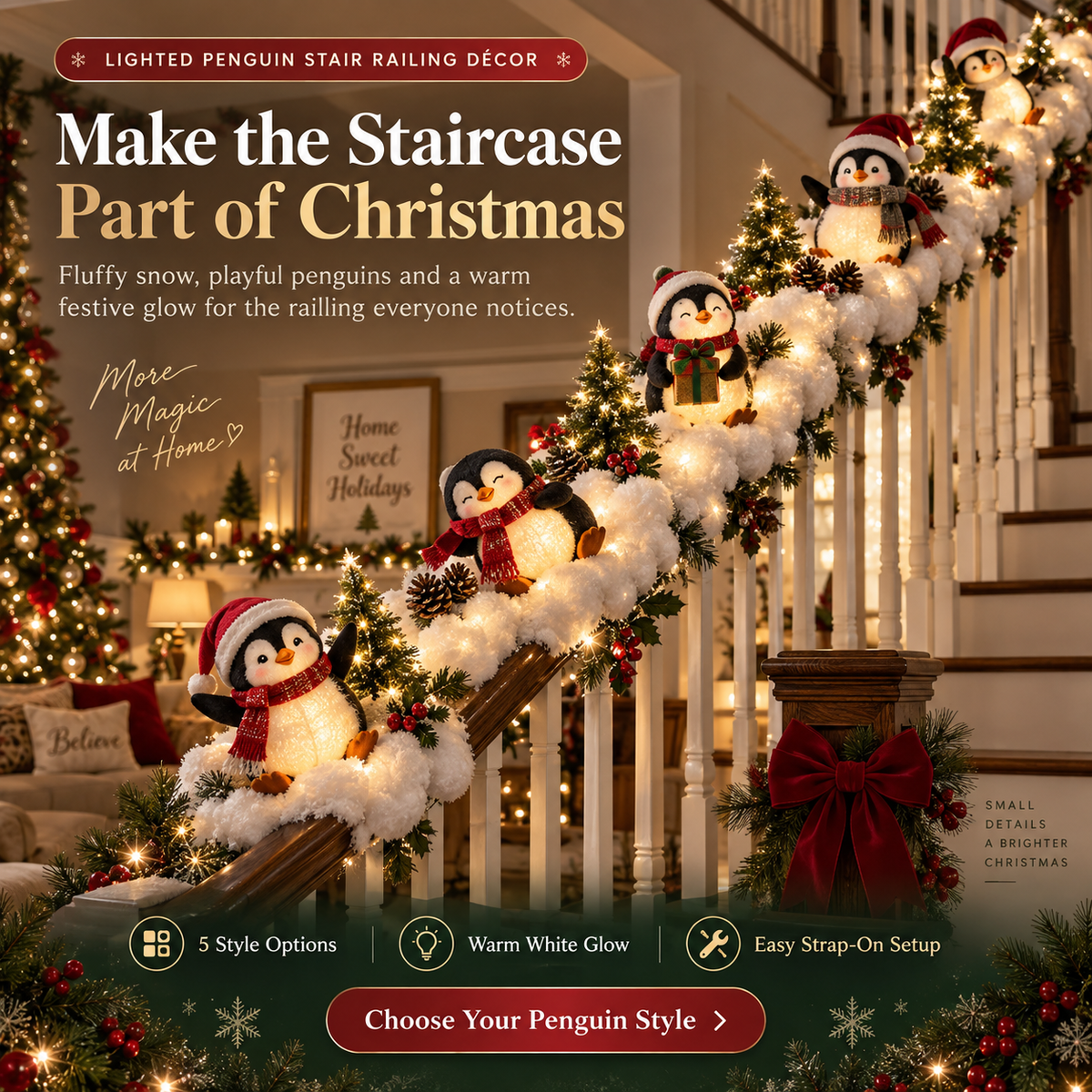 🐧🎄 Holiday Special | Lighted Penguin Snowy Stair Décor – Save 38%