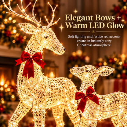 🦌✨ LED Christmas Reindeer Family – Magical Light-Up Holiday Decorations 🎄