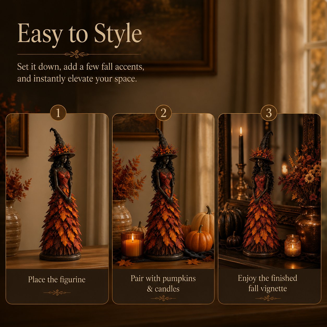 🎃 Enchanted Witch Figurine – Cozy Halloween & Fall Decor🍂✨