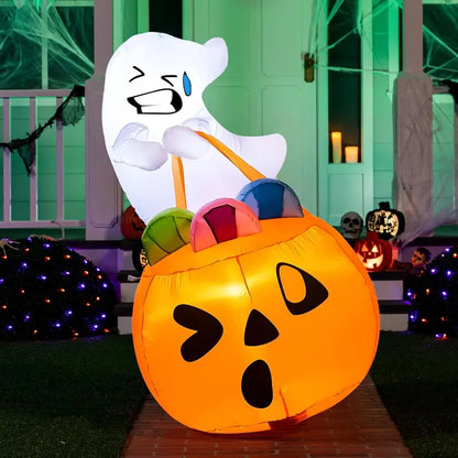 🎃 5FT Light-Up Halloween Inflatable Cat in Pumpkin – Eye-Catching Yard & Porch Decoration