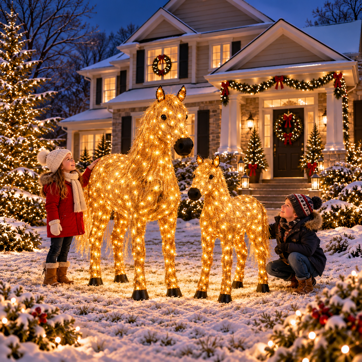 ✨🐎 Light-Up Christmas Horse & Foal – Warm White Holiday Glow