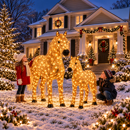 ✨🐎 Light-Up Christmas Horse & Foal – Warm White Holiday Glow