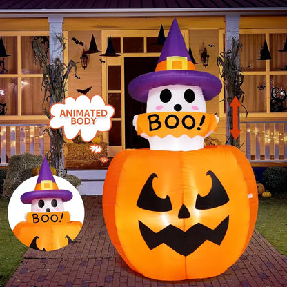 🎃 5FT Light-Up Halloween Inflatable Cat in Pumpkin – Eye-Catching Yard & Porch Decoration